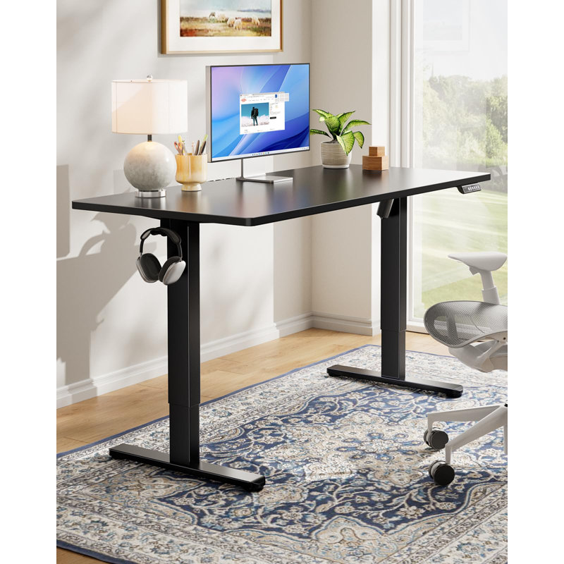 Bureau électrique debout, bureau d'ordinateur à hauteur réglable, Noir, H 46,5 po x l 39,4 po x P 23,6 po