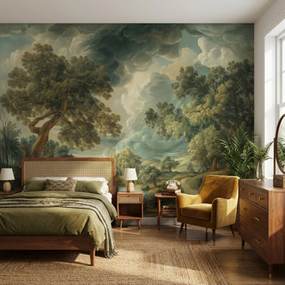 Papier peint paysage, décoration murale amovible vintage