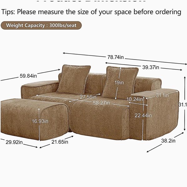 Latitude Run® Streamlined Design Modular 2 Seat L Shape Sectional ...
