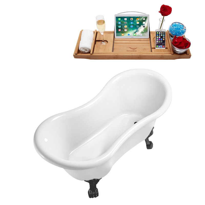 62.2'' x 30.7'' Soaking Acrylic Bathtub, Matte Black, Brushed Gun Metal