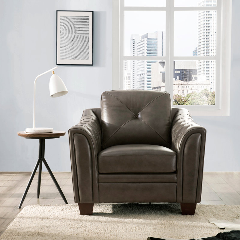 Fauteuil club l 40 po Lamontagne, Cuir véritable gris anthracite Sidekick