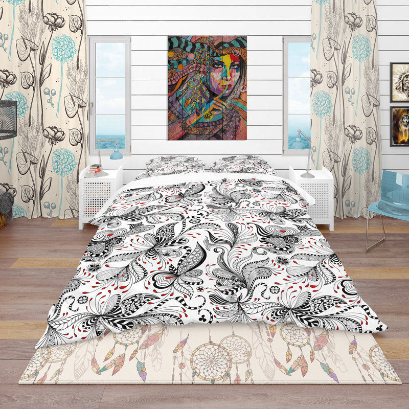 Ensemble de housse de couette bohème et éclectique, Housse de couette double / grand et 2 taies