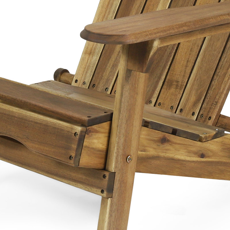 Chaise Adirondack pliante en bois massif Matthias, Naturel / bleu marine