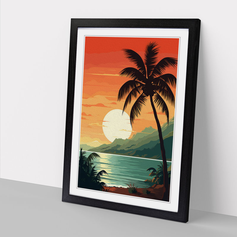 Palm Tree Art Deco - Single Picture Frame Print on Wood, Black Framed, 34cm H x 25cm W
