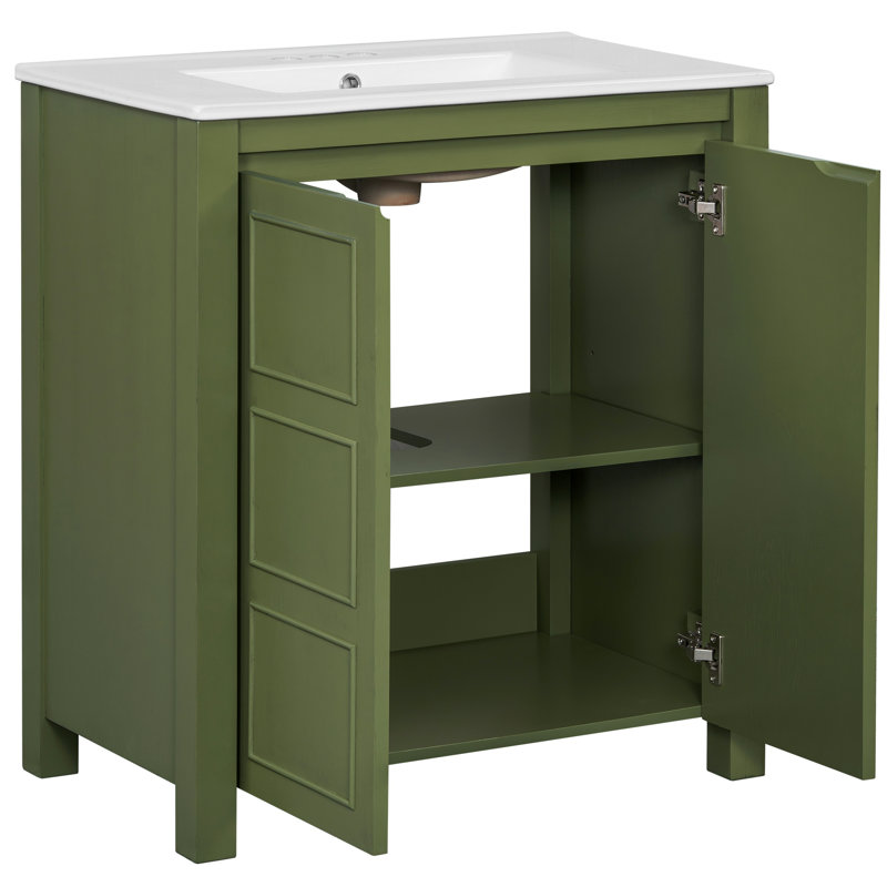 Meuble-lavabo rustique de 30 po avec lavabo en céramique, portes à fermeture douce et tablette réglable, armoire de rangement, structure en bois moderne, espace généreux, facile à nettoyer