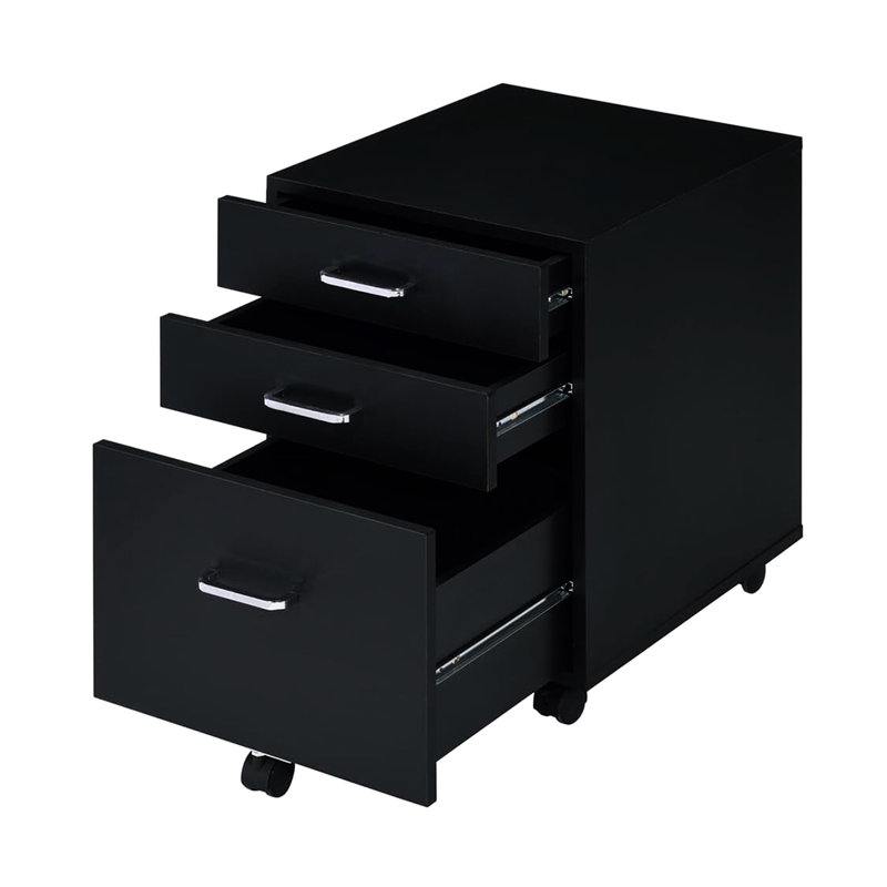 Armoire mobile rectangulaire, 3 tiroirs, noir et, plateau de 15 mm, assemblé, 5 roulettes, convient à un espace de travail pour le bureau