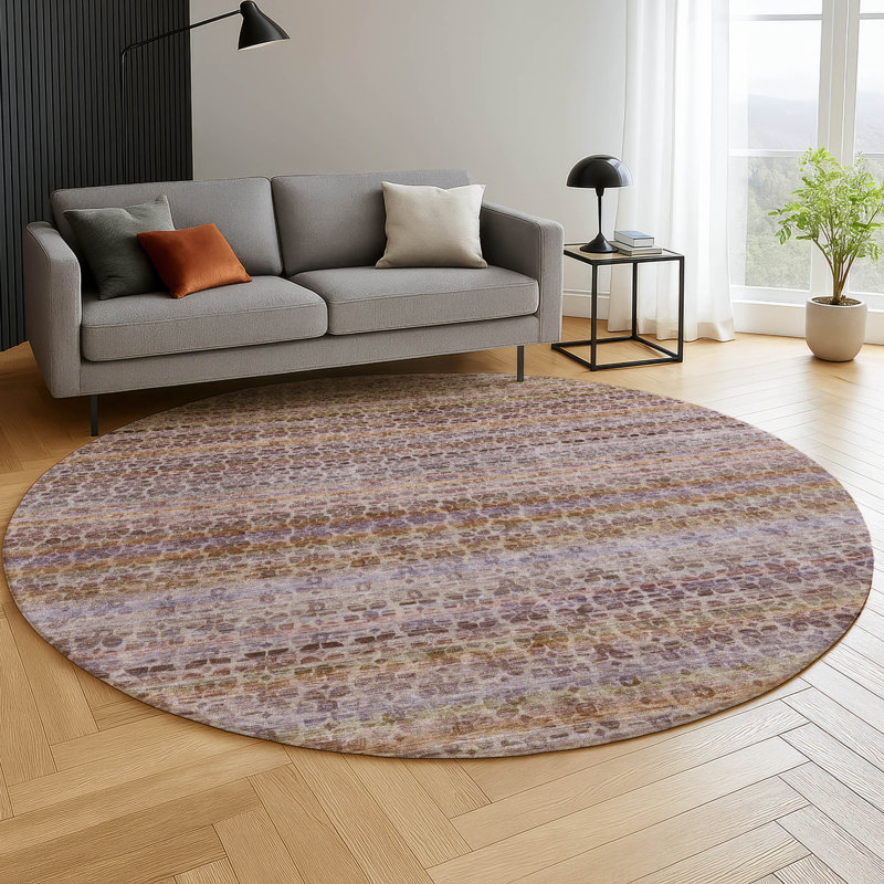 Premium Machine Washable Mayfield AMF2155 Striped Rug, Round 8' , Khaki