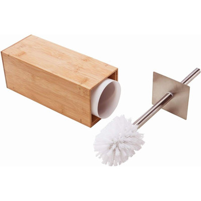 Brosse de toilette en bambou avec support – Nettoyeur de cuvette en acier inoxydable pour tous types de toilettes, naturel