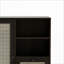 Buffet noir en rotin, buffet scandinave avec tiroirs et tablettes ouvertes
