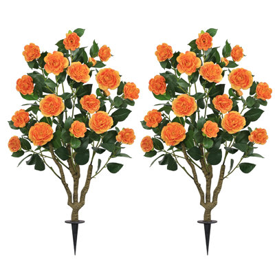 43.3 in. Artificial Camellia Flower Tree with Ground Spike, Faux Outdoor Plant for Front Porch Garden Yard Decoration