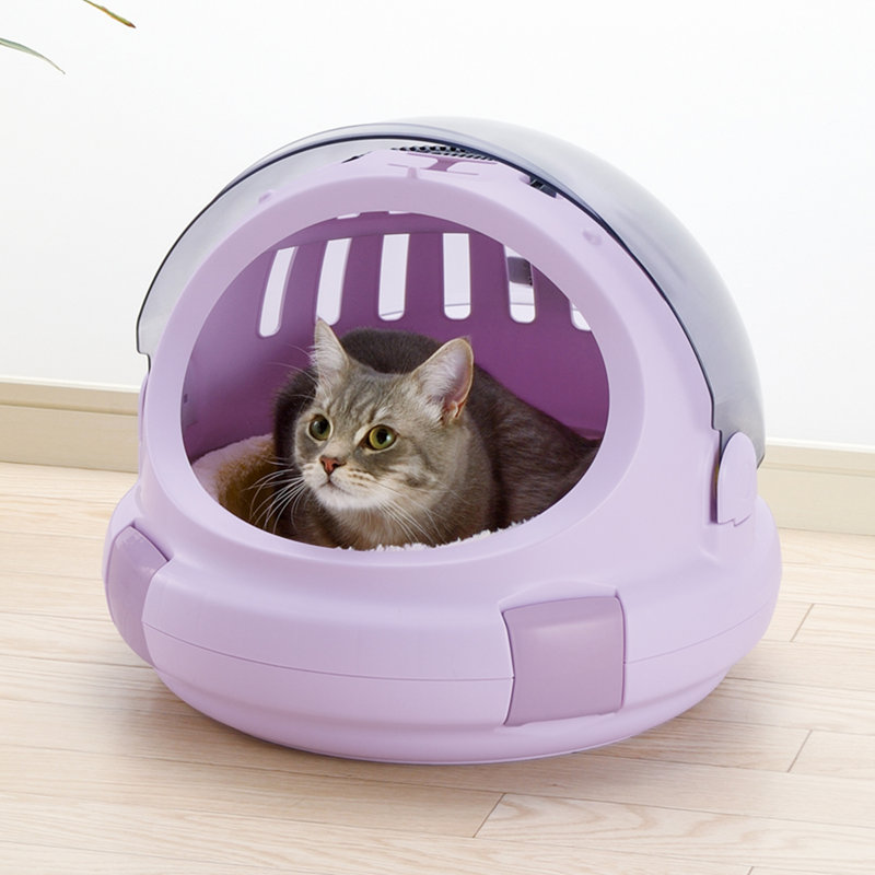 Lavender Plastic Space Capsule Pet Carrier and Bed