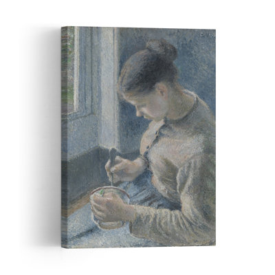 Jeune paysanne prenant son café, 1881, impression d'art abstrait contemporain, portrait.