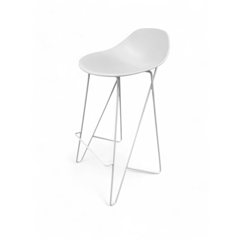      Pangea Home Lucillie White Modern Monochrome Molded Plastic Bar Stools- 30" Seat Height - Hairpin Metal Legs and Footrest