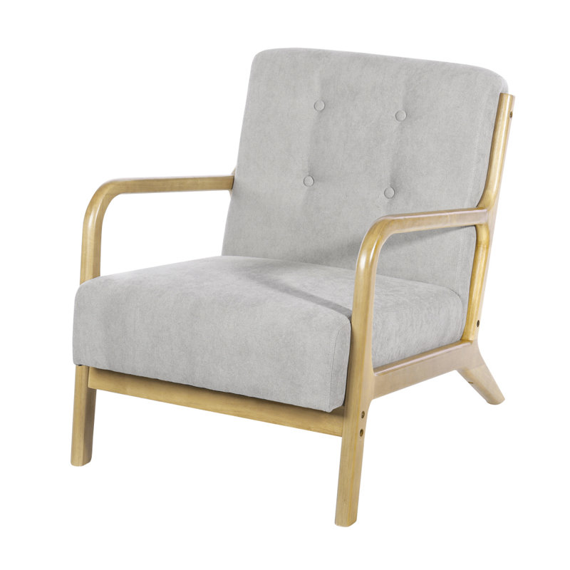 Croix Solid Wooden Frame Upholstered Tufted Armchair, Oak