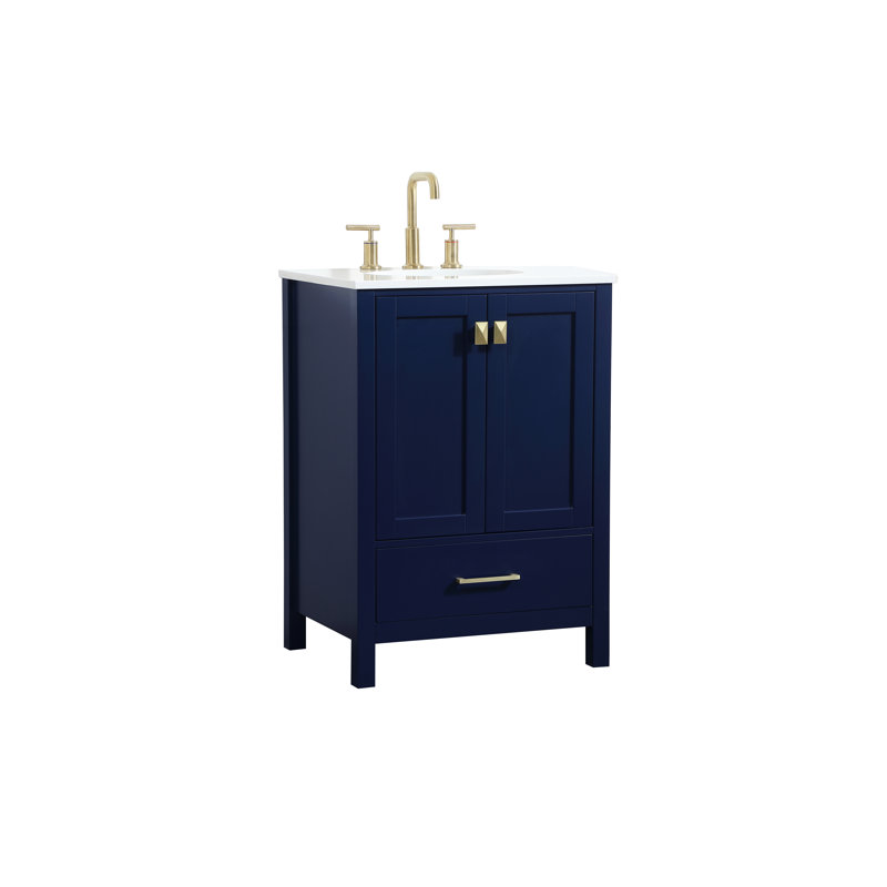Irene 24'' Single Bathroom Vanity with Engineered Marble Top, Blue