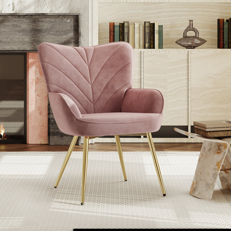Plush Lambswool-Style Side Chair - Metal Leg Lounge Armchair, Pink