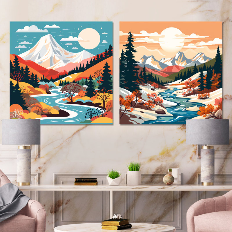 «Bright Colorado Winter Peaks I», ensemble d'art mural sur toile 2 montagnes, H 36 po x l 73 po x P 1,5 po, Toile tendue
