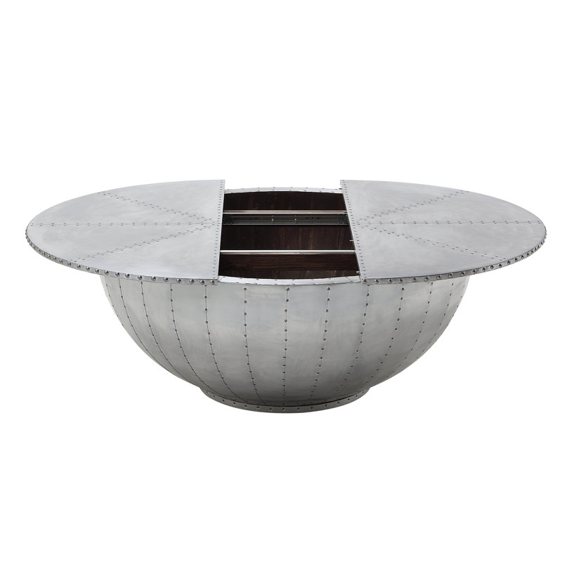 Table basse en bois de style industriel avec rangement, argent