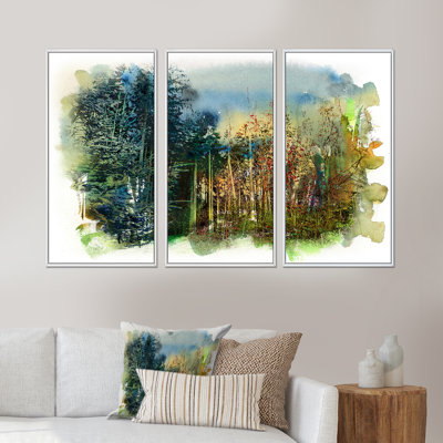 «Forest Motif Watercolor», 3 pièces sur toile