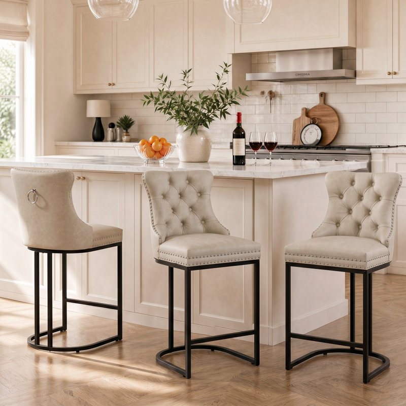 Tabouret de bar 26 po Aldana, Siège beige / structure noire