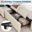 Structure de lit plateforme tapissier blanc crème avec tiroirs de rangement, dossier à oreilles en velours côtelé avec tête et pied de lit capitonnés, aucun sommier nécessaire, assemblage facile, blanc crème-1746757570-1746757568