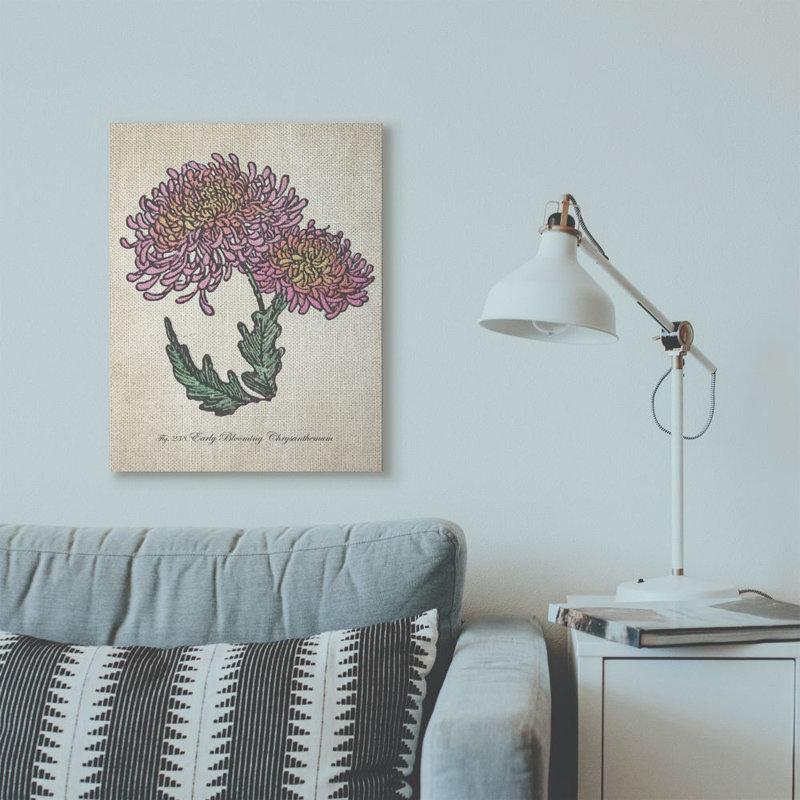 «Botanical Chrysanthemum Flower Pink Yellow», impression, Toile tendue, H 24 po x l 30 po x P 1,5 po