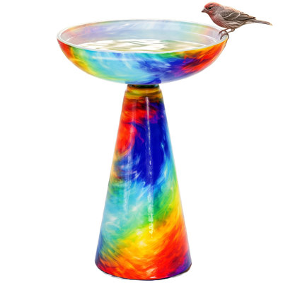 16.5” H Pedestal Glass Outdoor Bird Bath for Garden, Purple