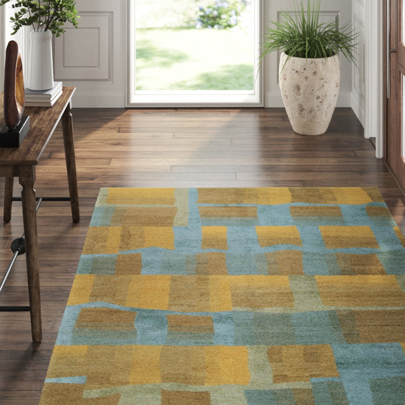 Eva H Geometric Area Rug in Blue/Brown/Gold, Rectangle 6' x 9'