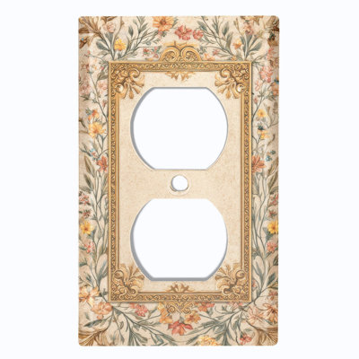 Couvercle de plaque d'interrupteur en métal; Recto-verso standard US 1 bande - bordure florale élégante
