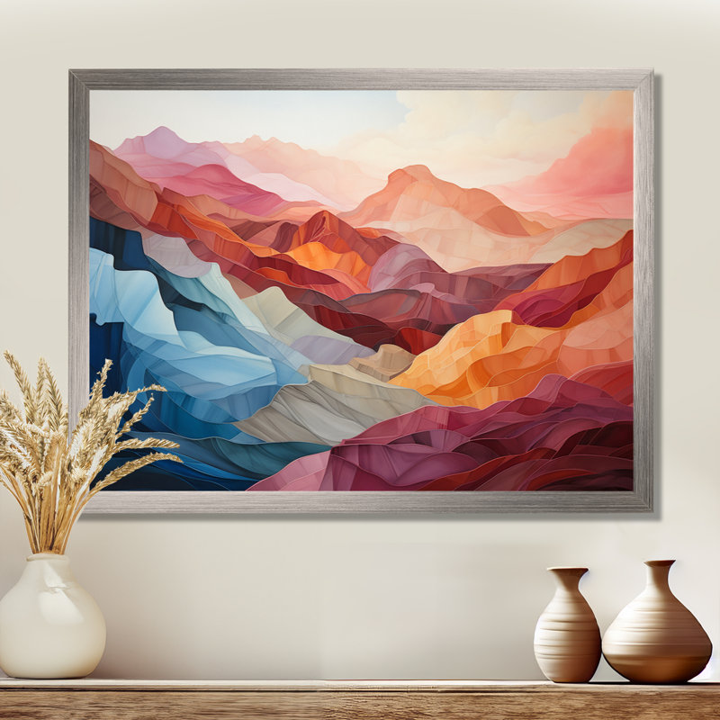 Corail bleu sarcelle majestueux Palette - montagnes grand art mural, H 24 po x l 32 po x P 1 po, Cadre simple argenté