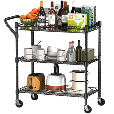 3 Tier Heavy Duty Rolling Utility Cart, 18" D x 30" W x 36.6" H Rolling Carts with Wheels