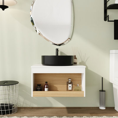 24 inch Wall-Mounted Single Bathroom Vanity with Vessel Ceramic Top
