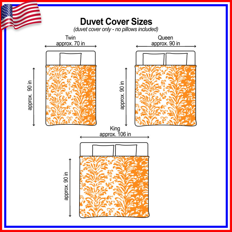 Housses de couette orange à motif damassé, Grand lit