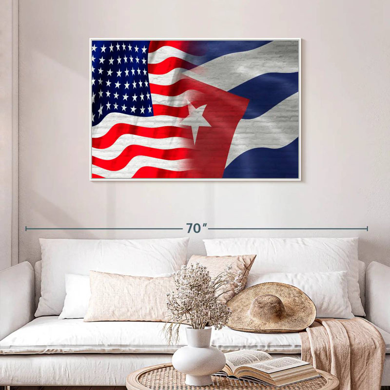 Drapeau américain et cubain, Cadre flottant blanc, 43 po x 29 po