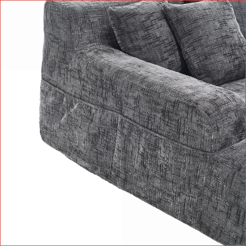 Canapé-lit Lazy avec 3 coussins - tissu chenille, sans assemblage pour le salon | Gris | Chenille