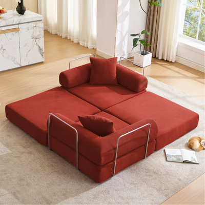 [Vidéo fournie] Canapé-lit modulaire pour appartement, canapé-lit convertible, structure fixe et accoudoirs amovibles, canapé-lit pliant pour petits espaces, sans assemblage, velours côtelé, rouge Ancora