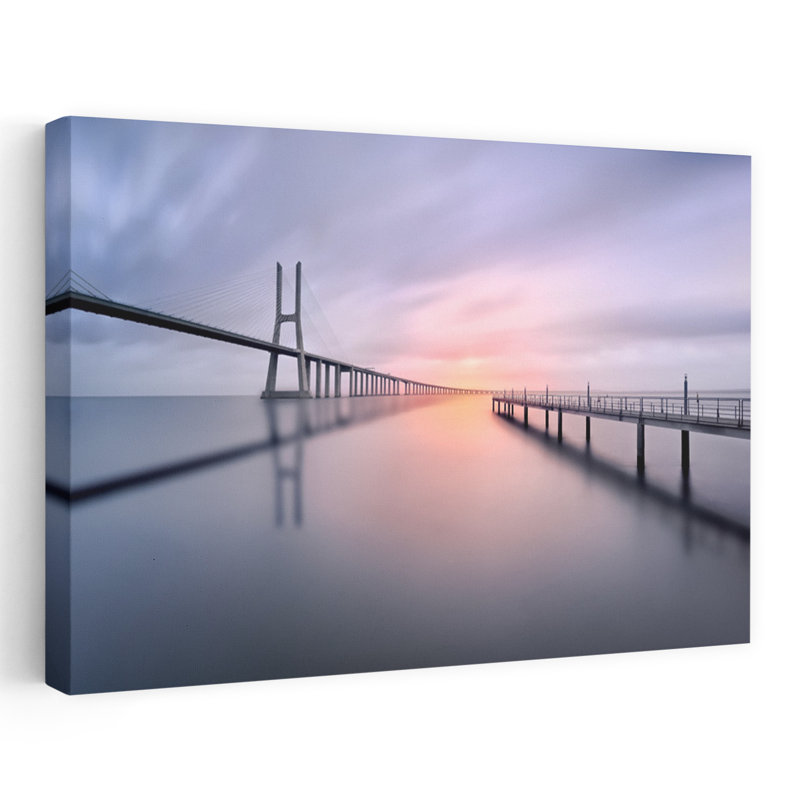 Tranquil Bridge Sunset by Jesus M. Garcia - Wrapped Canvas Print, 152.4 cm H x 101.6 cm W