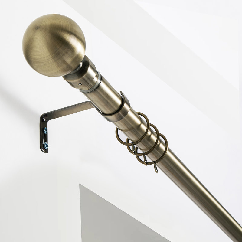 Waloo Premium-Quality Adjustable Plain Metal Curtain Rod for Heavy Room Darkening Panels (with Finials), 120-210cm