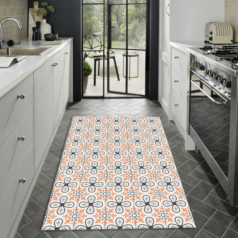 Tapis gris / orange / blanc en jute tissé à la machine Porth, Tapis de couloir 2 pi 7 po x 6 pi 7 po