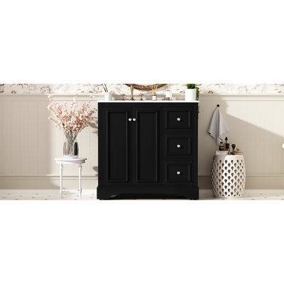 Meuble-lavabo de 36 po au design transitionnel, 3 tiroirs, réglable et lavabo en céramique de 36 po avec charme, lavabo et plusieurs tiroirs