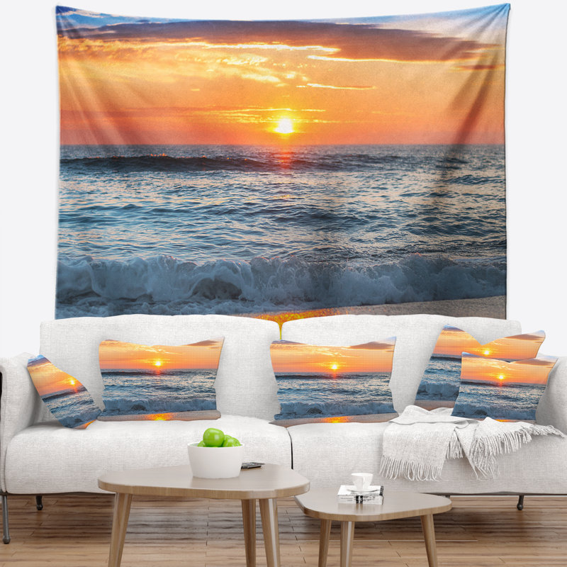 Tapisserie de magnifique soleil de plage sur le dessus d’horizon, H 32 po x l 39 po
