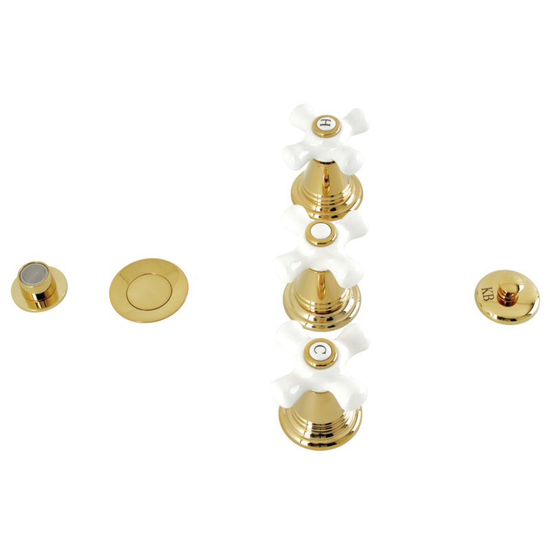 Kingston Brass Victorian Three-Handle Vertical Spray Bidet Faucet with Brass Pop-Up, Polished Brass