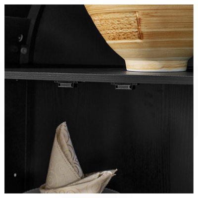 Une armoire de rangement arquée haute avec une lampe, une armoire de rangement en bois de style rétro moderne avec des cloisons en verre réglables, peut être utilisée comme armoire multifonctionnelle dans les cuisines - noir