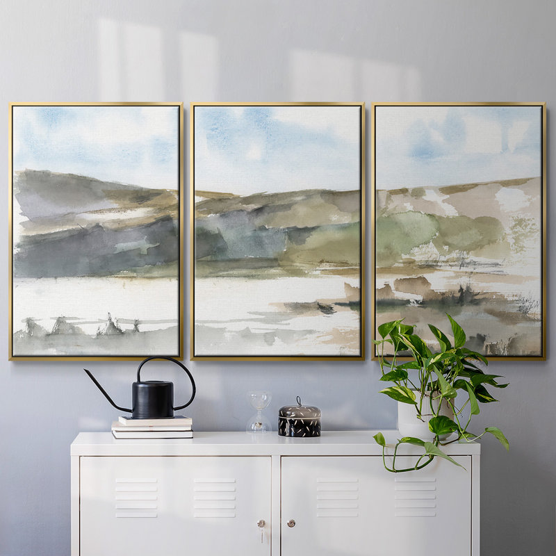 Western Lake Study II, reproduction sur toile 3 pièces, H 40 po x l 78 po x P 2 po, Or