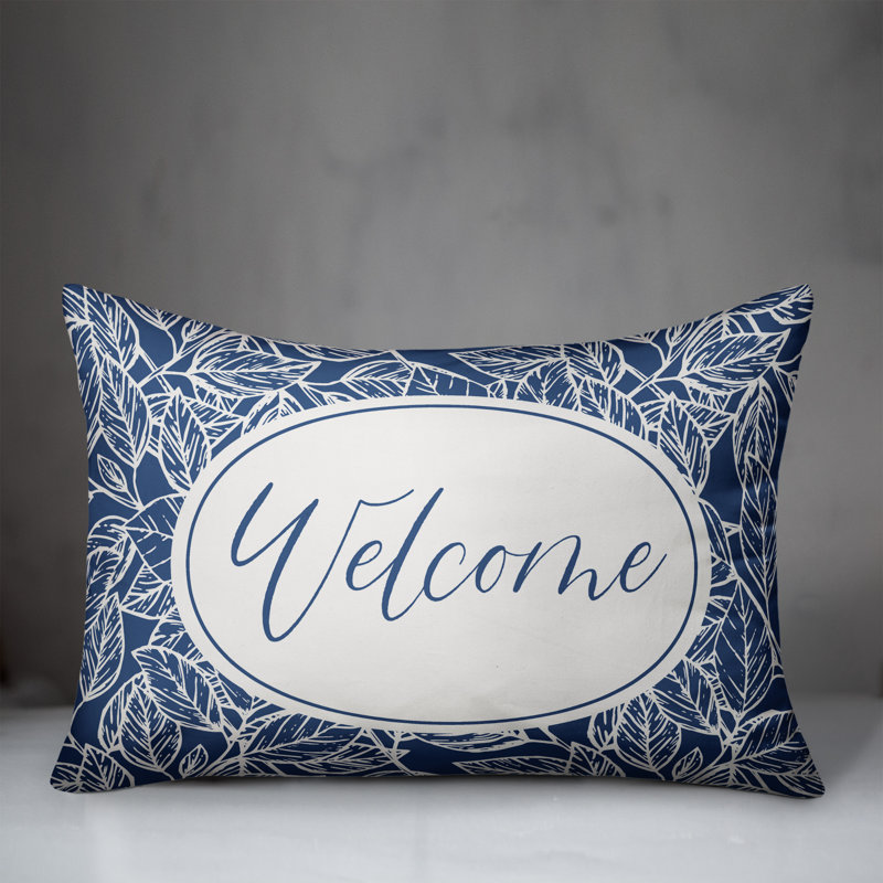 Housse de coussin rectangulaire d'extérieur Welcome Leaf, Bleu