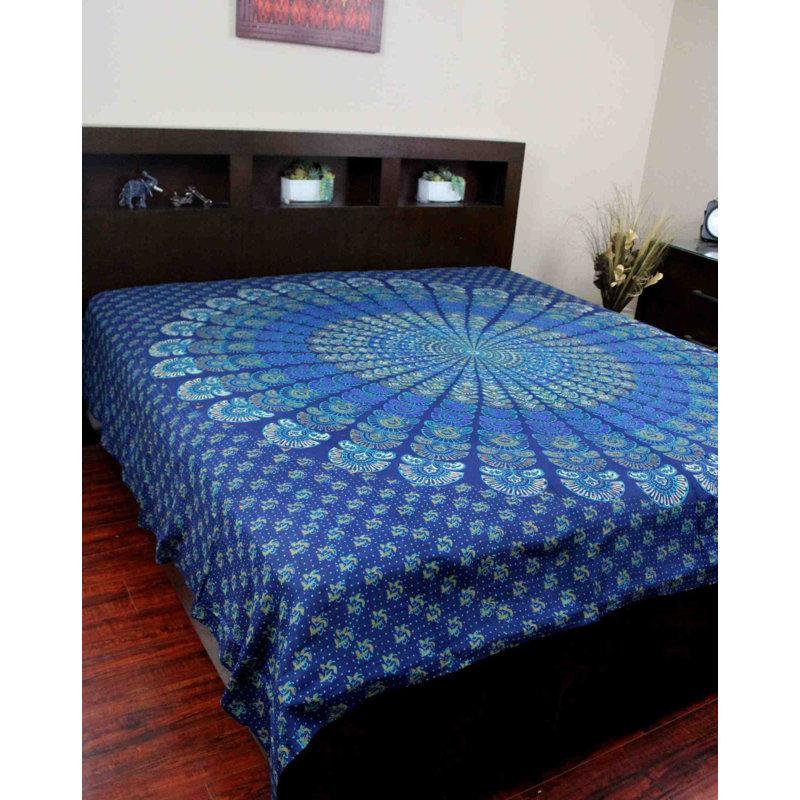 Tapisserie en coton peacock mandala sanganer, H 70 po x l 106 po