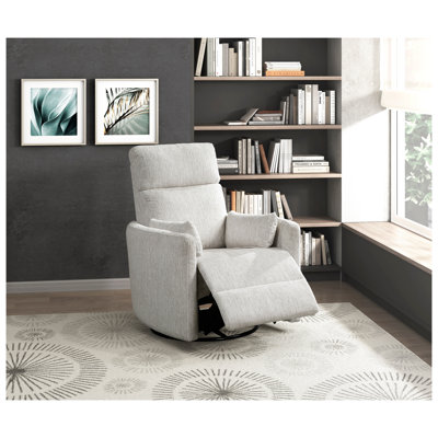 Modern Swivel Glider Reclining Chair with Matching Pillows, Beige Microfiber Upholstery, Contemporary Living Room Accent Furniture