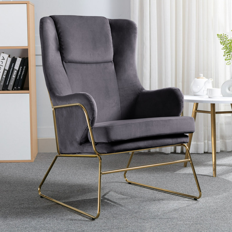 Chaise d'appoint rembourrée en velours avec pieds chromés dorés, Velours gris foncé