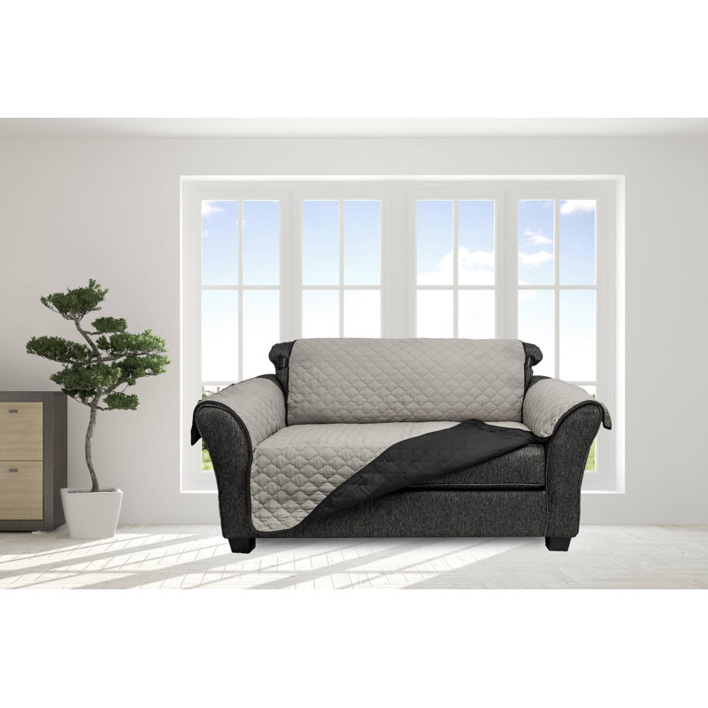 Housse pour causeuse à coussins carrés / rectangulaires, Argent / noir, H 70,5 po x l 88 po x P 23 po