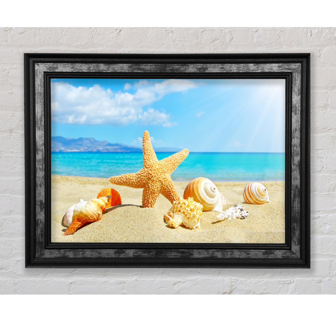 Gerahmter Fotodruck Starfish Standing In The Sand